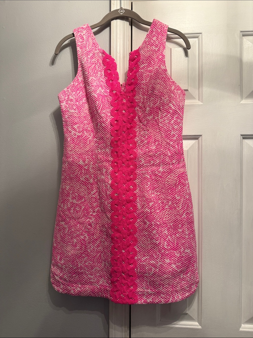 Lilly Pulitzer Hot Pink and White Crochet-Trim Shift Dress
